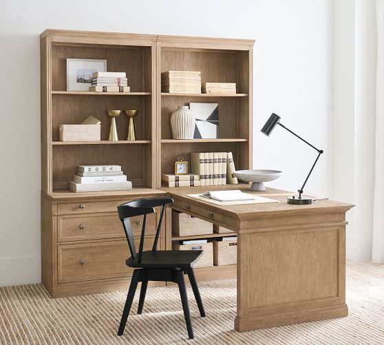 peninsula desk with bookcase