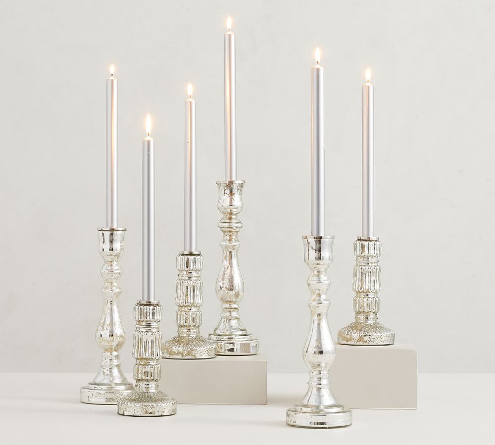 Unscented Silver Taper Candles Set of 6 Pottery Barn