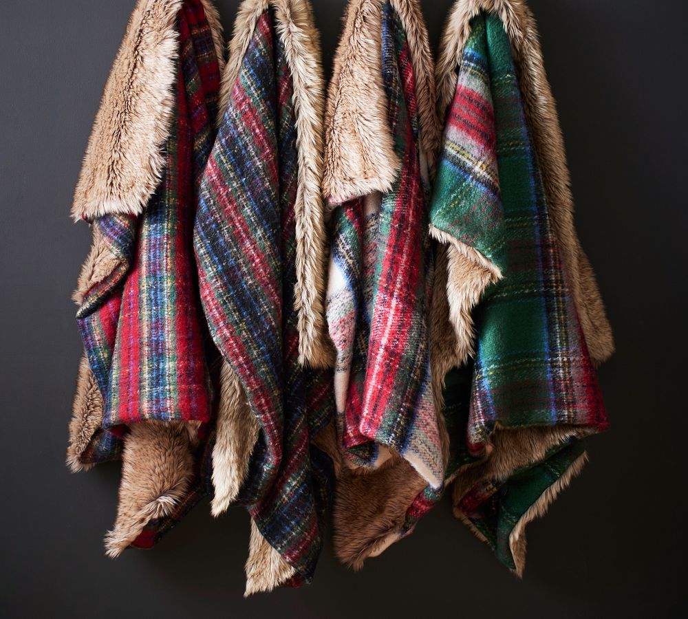 Stewart Plaid Faux Fur Back Throw Pottery Barn