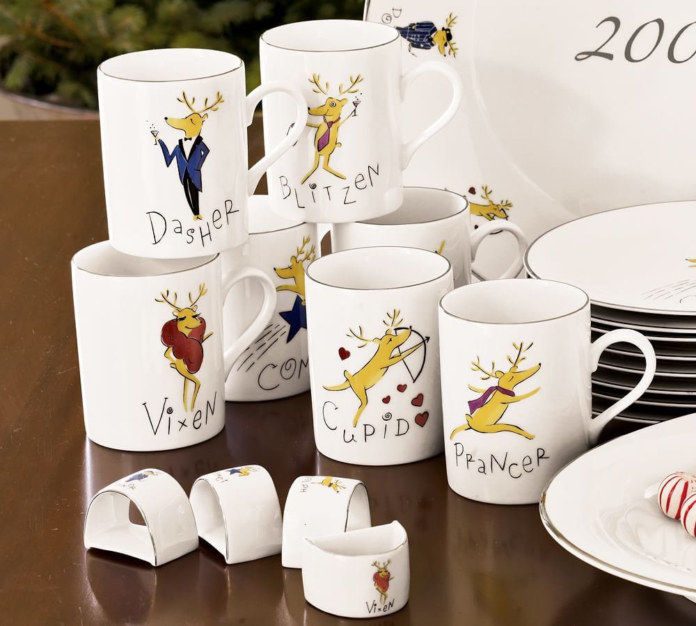Santa's Reindeer Coffee Mugs Set of 4 Pottery Barn