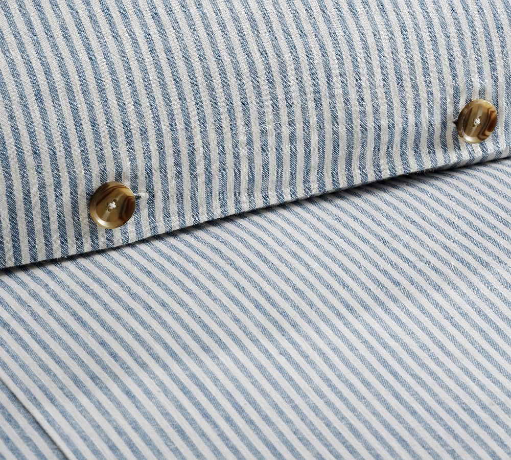 Navy Wheaton Stripe Linen Cotton Blend Patterned Duvet Cover & Sham