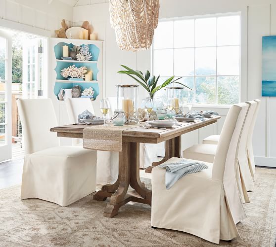 white slipcover dining room chairs