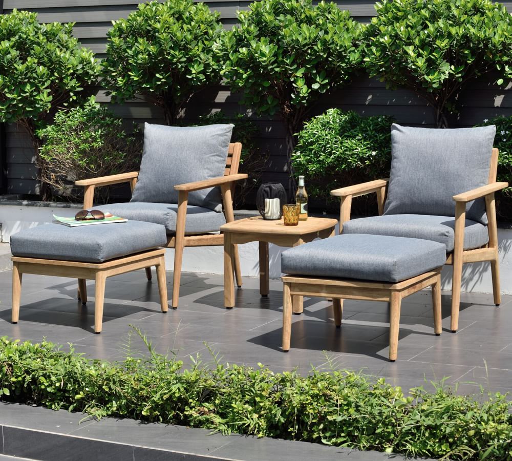 Valley Teak Patio Set With Cushions | Pottery Barn