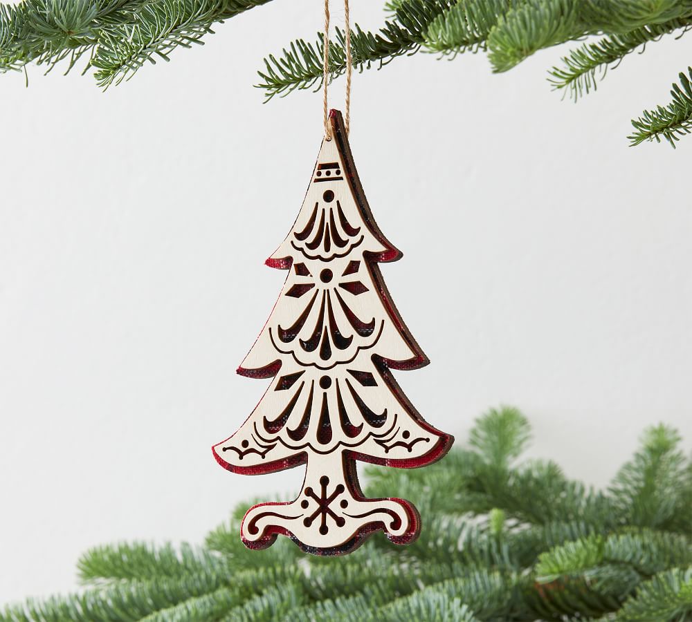 Plaid Backed Wooden Ornaments | Pottery Barn
