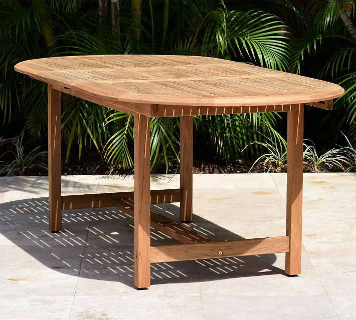 oval extending teak garden table