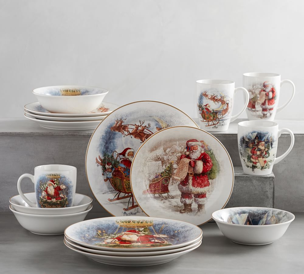 Nostalgic Santa 16 Piece Dinnerware Set Pottery Barn