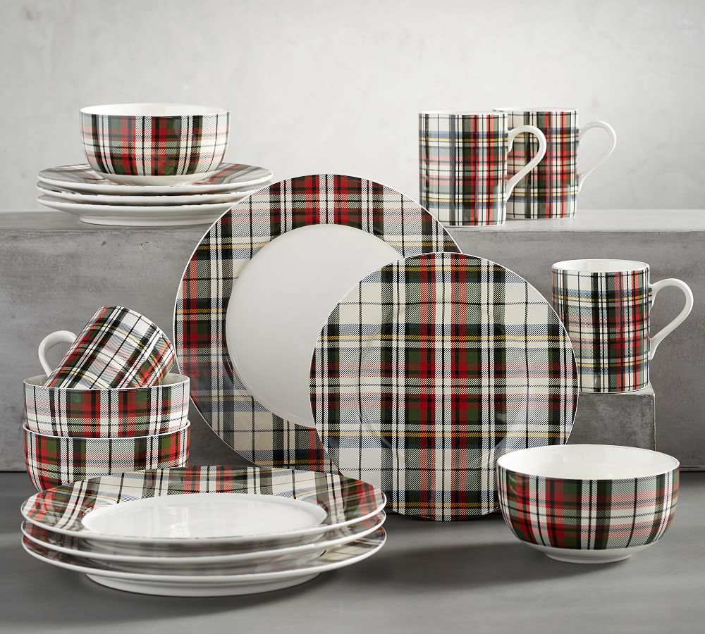 plaid ceramic plates