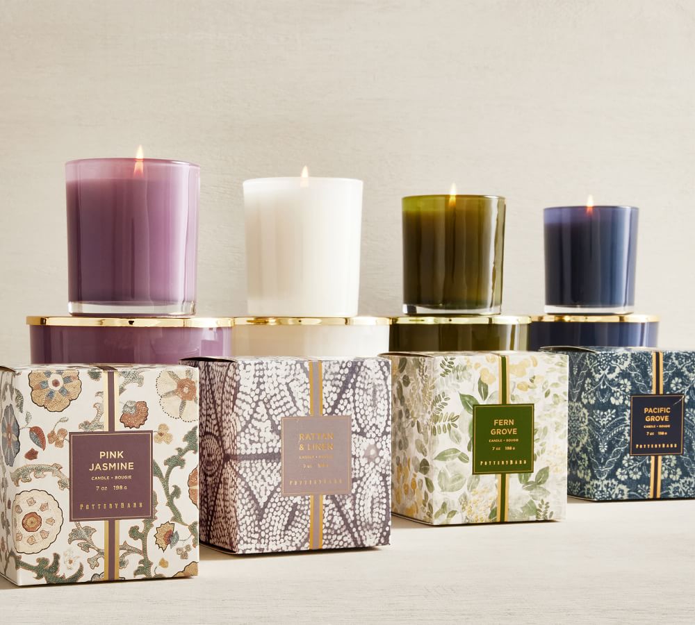 Seasonal Scent Collection Colored Glass Candles Pottery Barn