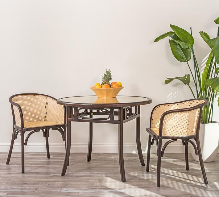 round cane dining table and chairs