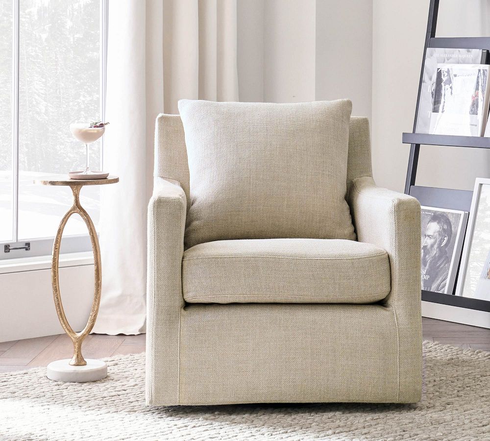 Ayden Square Arm Upholstered Swivel Glider | Pottery Barn