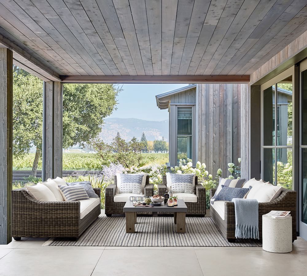 Torrey AllWeather Wicker Slope Arm Sofa + Abbott Concrete & FSC