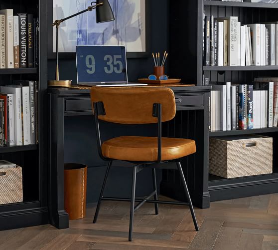 wood and leather swivel desk chair