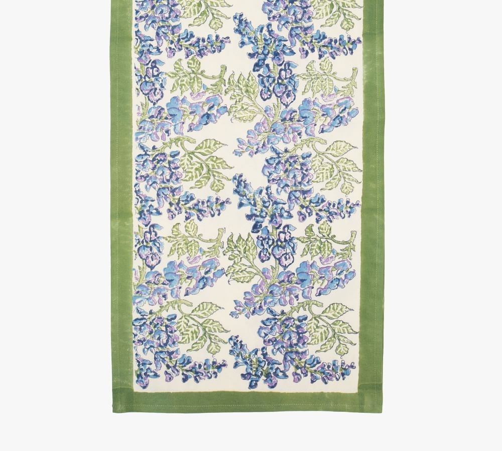 Wisteria Blockprint Cotton Table Runner | Pottery Barn