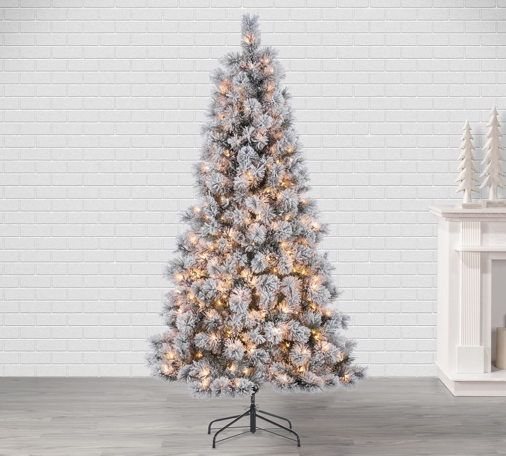 Faux Light Up Flocked Hard Mixed Needle Boise Pine Tree With Clear