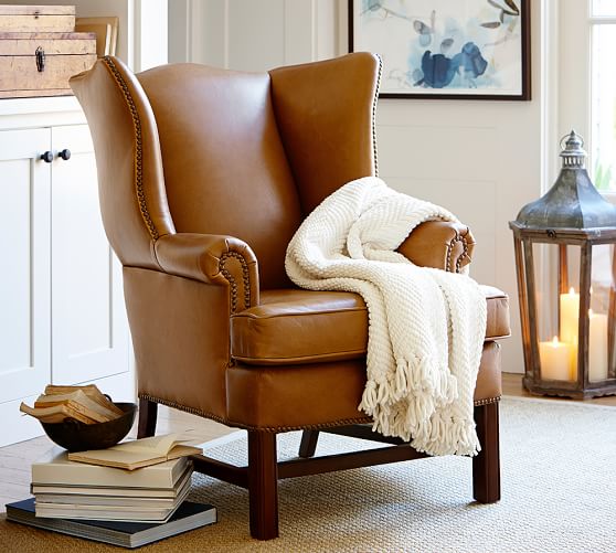 brown leather wingback chair