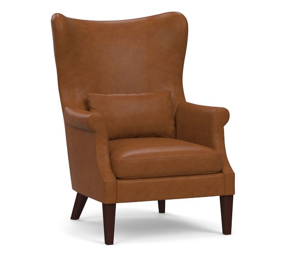 pottery barn leather wingback chair