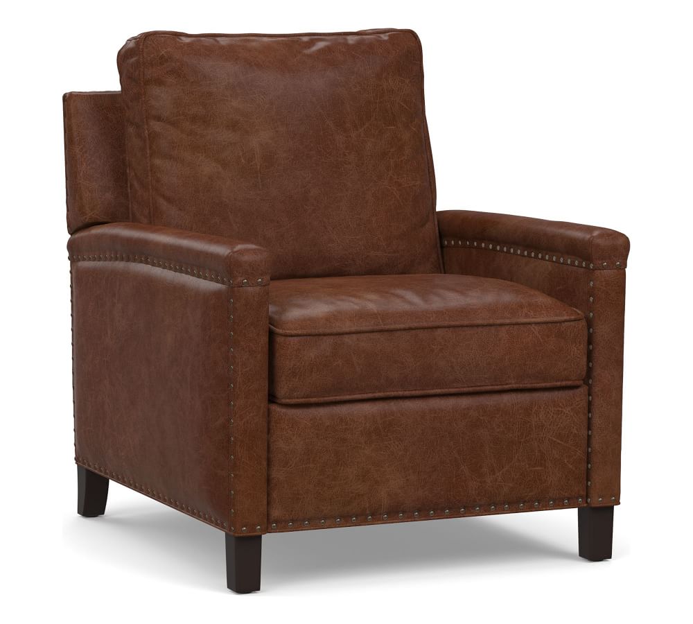 OPEN BOX Tyler Square Arm Leather Recliner, Leather Statesville