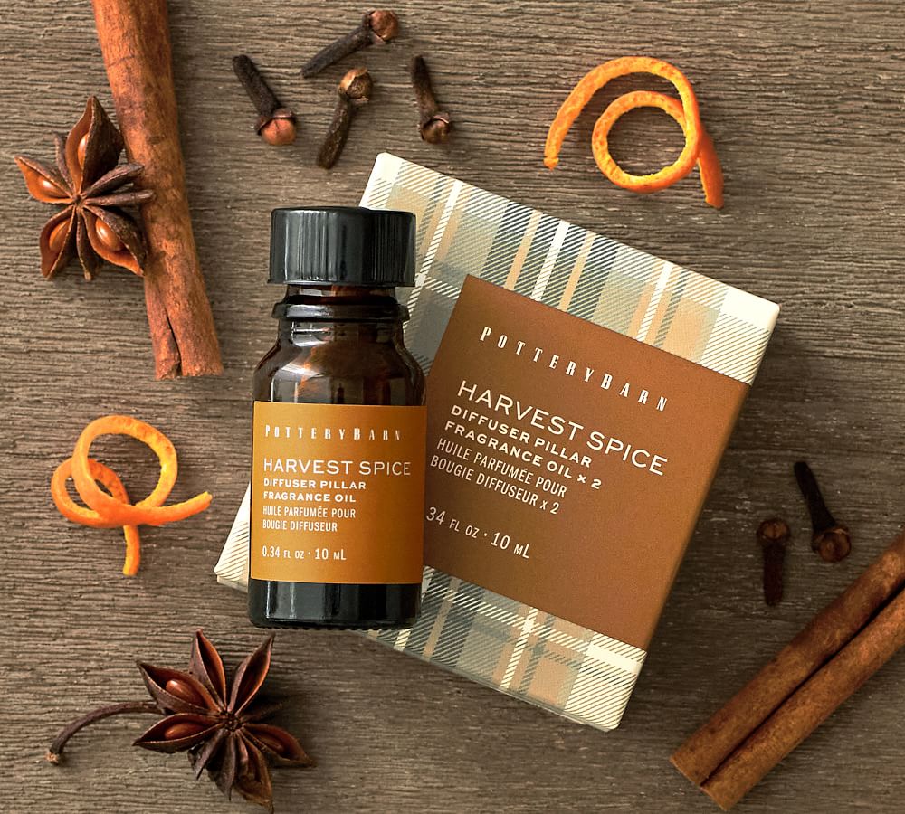 Flameless Diffuser Pillar Candle Fragrance Oil Harvest Spice, Set of