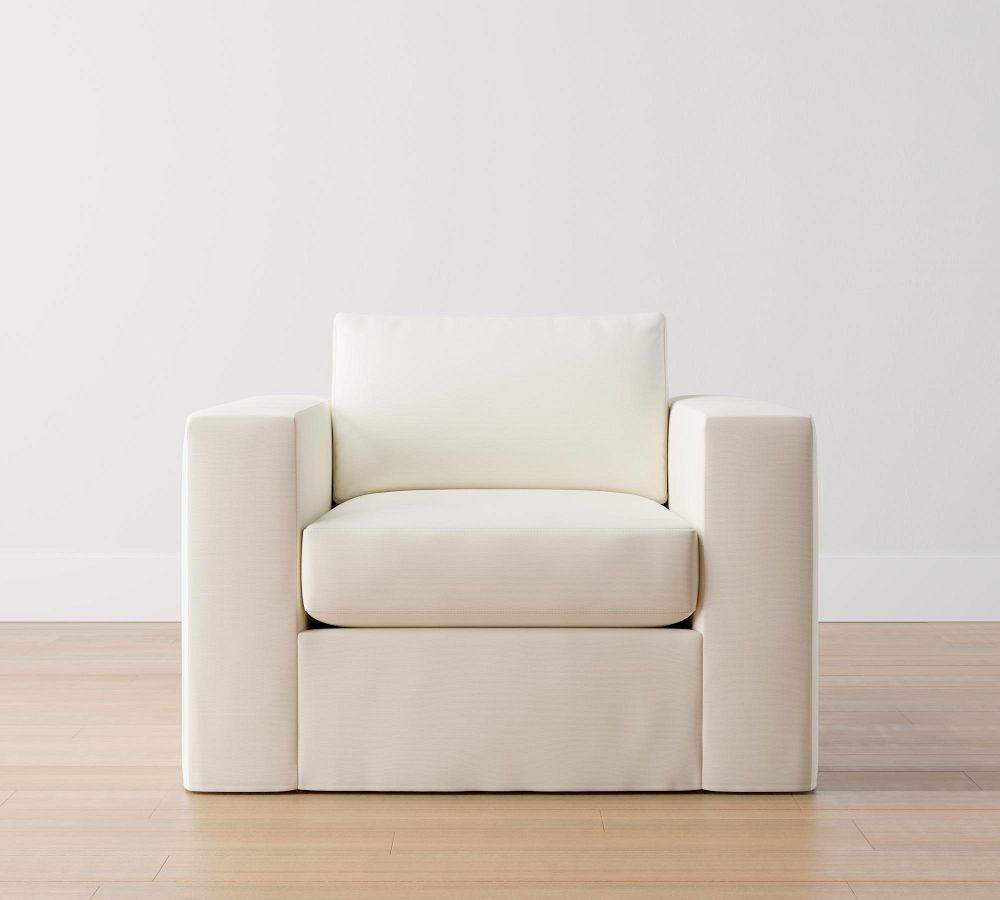 Carmel Square Wide Arm Slipcovered Swivel Armchair Pottery Barn