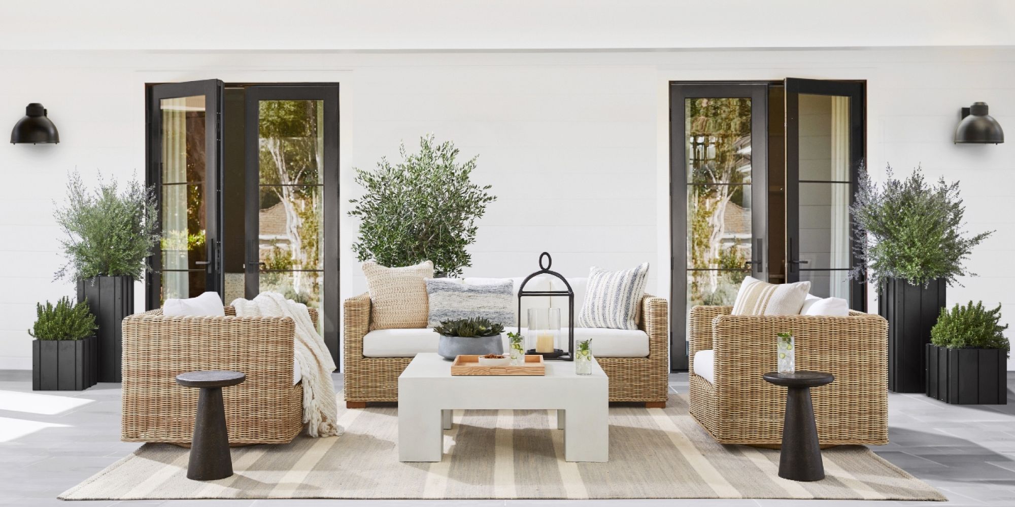 Huntington AllWeather Wicker Square Arm Outdoor Sofa Pottery Barn