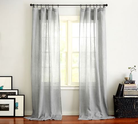 Custom Belgian Flax Linen Blackout Curtain - Blue Chambray | Pottery Barn