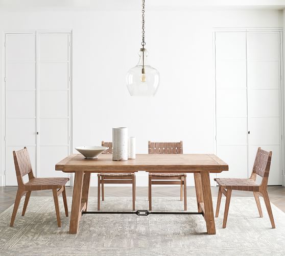 solid oak extending dining table and 6 leather chairs