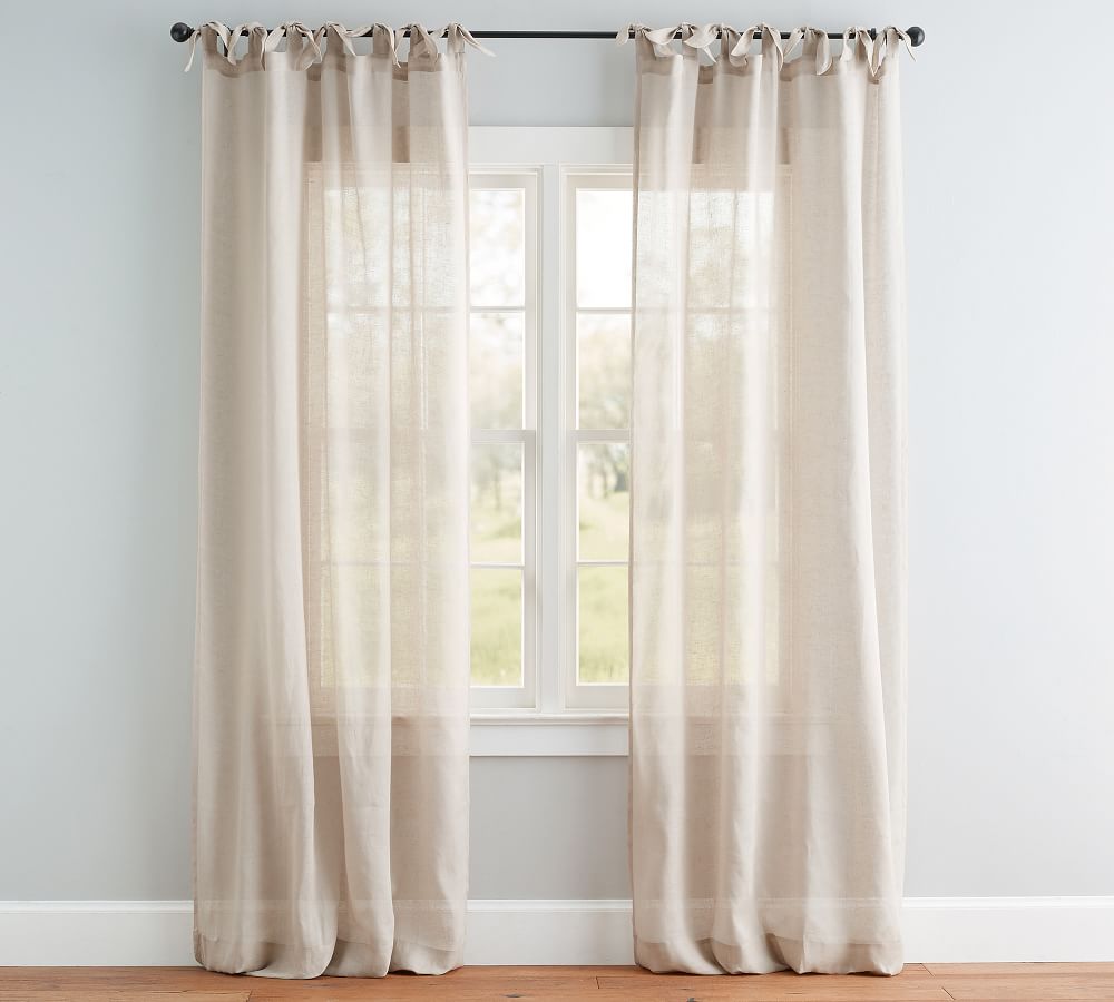 Belgian Flax Linen Tie-Top Sheer Curtain | Pottery Barn