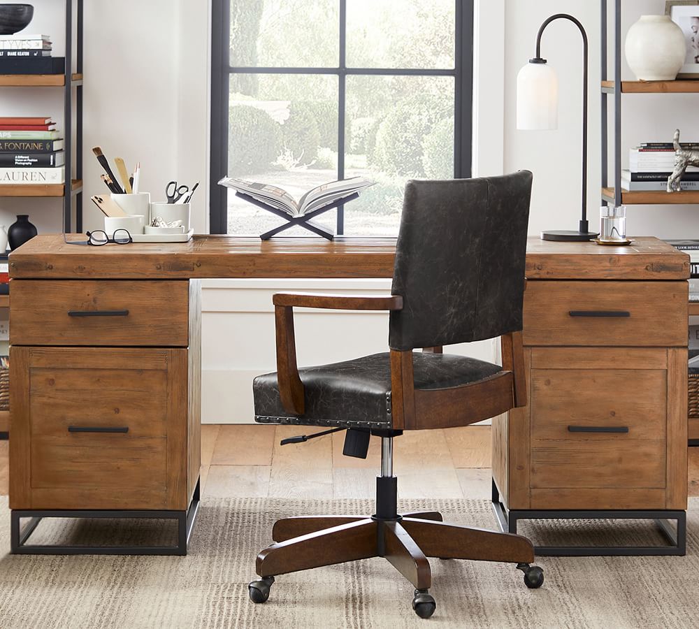 double pedestal desk with filing drawer