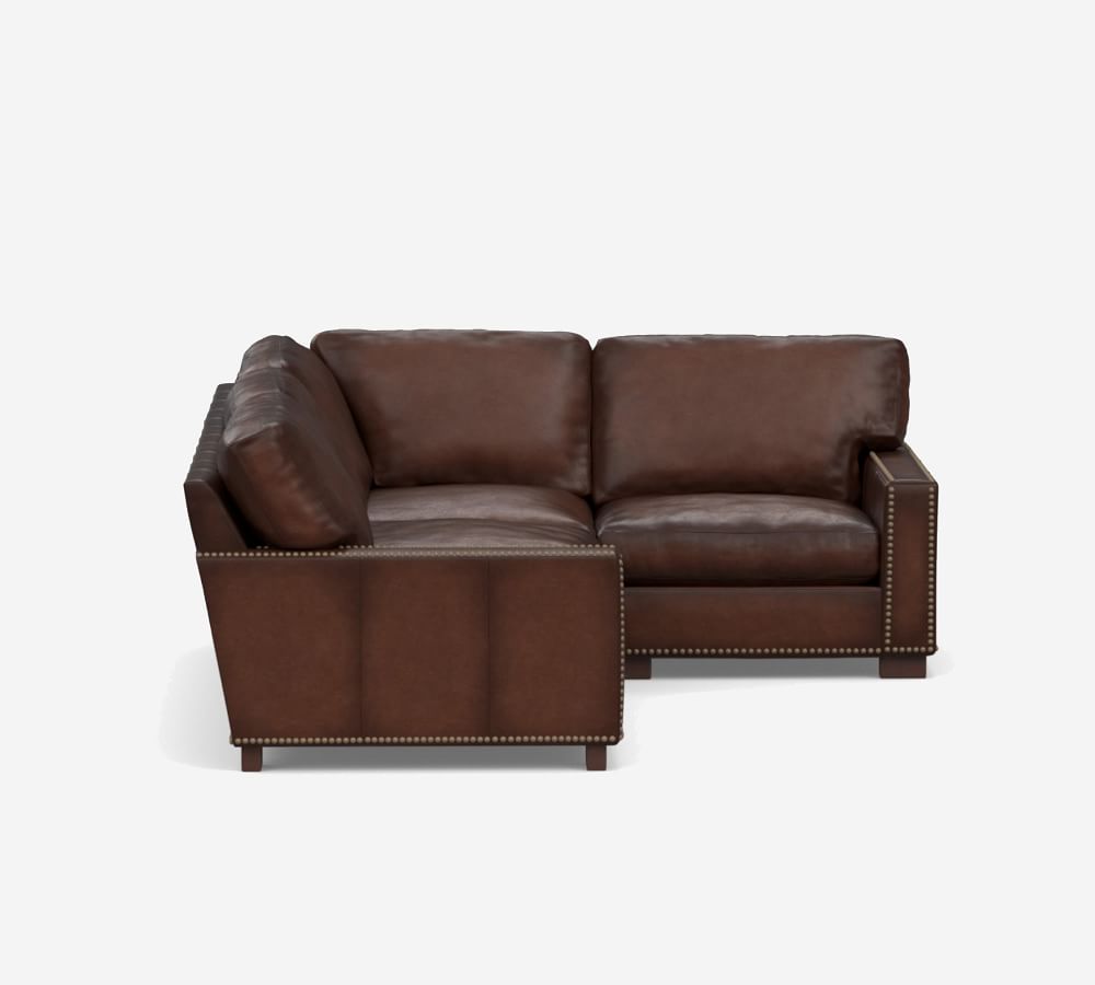 Turner Square Arm Leather 3Piece Sectional with Nailheads Pottery Barn