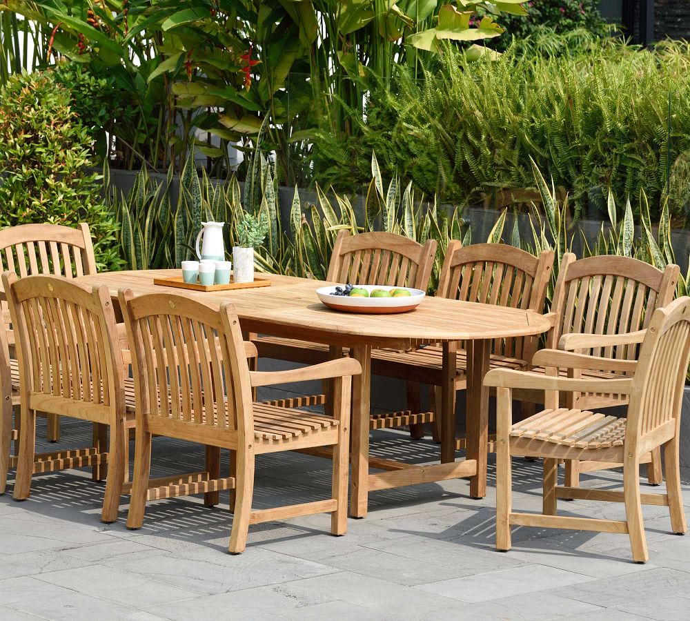 Nassau 9-Piece Teak Oval Table & Placid Teak Dining Armchair Set ...