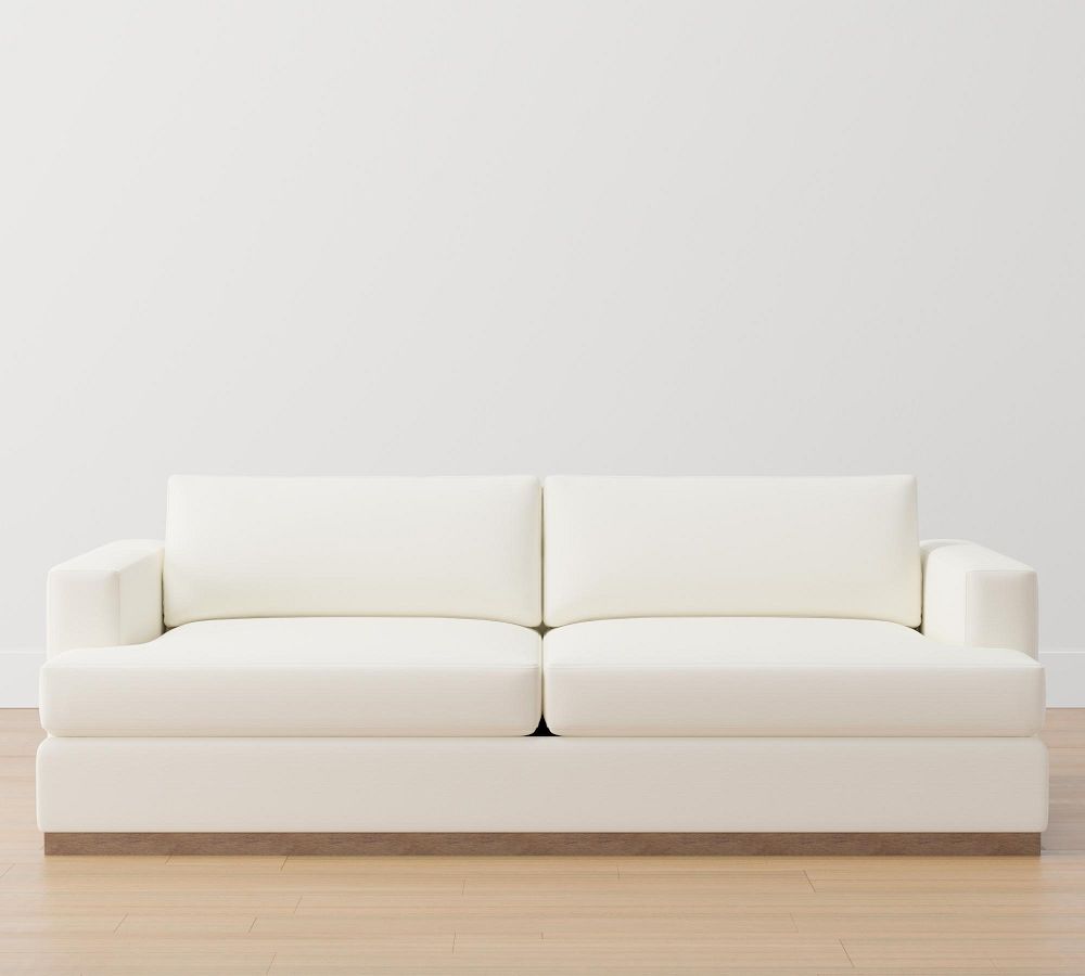 Carmel Recessed Square Arm Upholstered Sofa with Wood Base Pottery Barn
