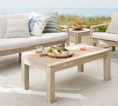 white wood outdoor coffee table