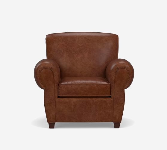 pottery barn club chair leather