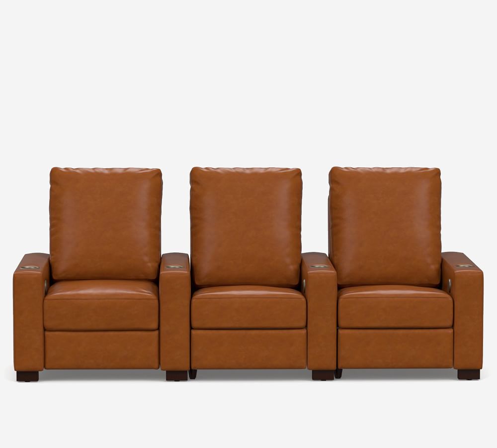 Turner Square Leather Home Theater Chairs Row of 3 Pottery Barn