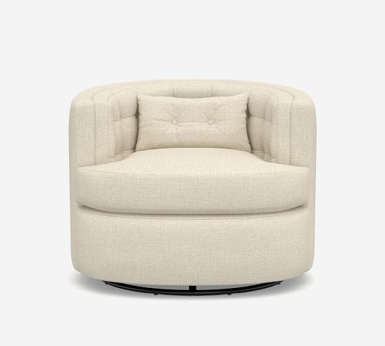 reed upholstered swivel armchair