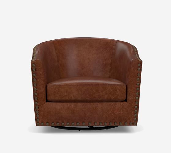 pottery barn leather swivel chair