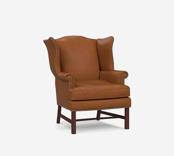 pottery barn thatcher leather wingback chair