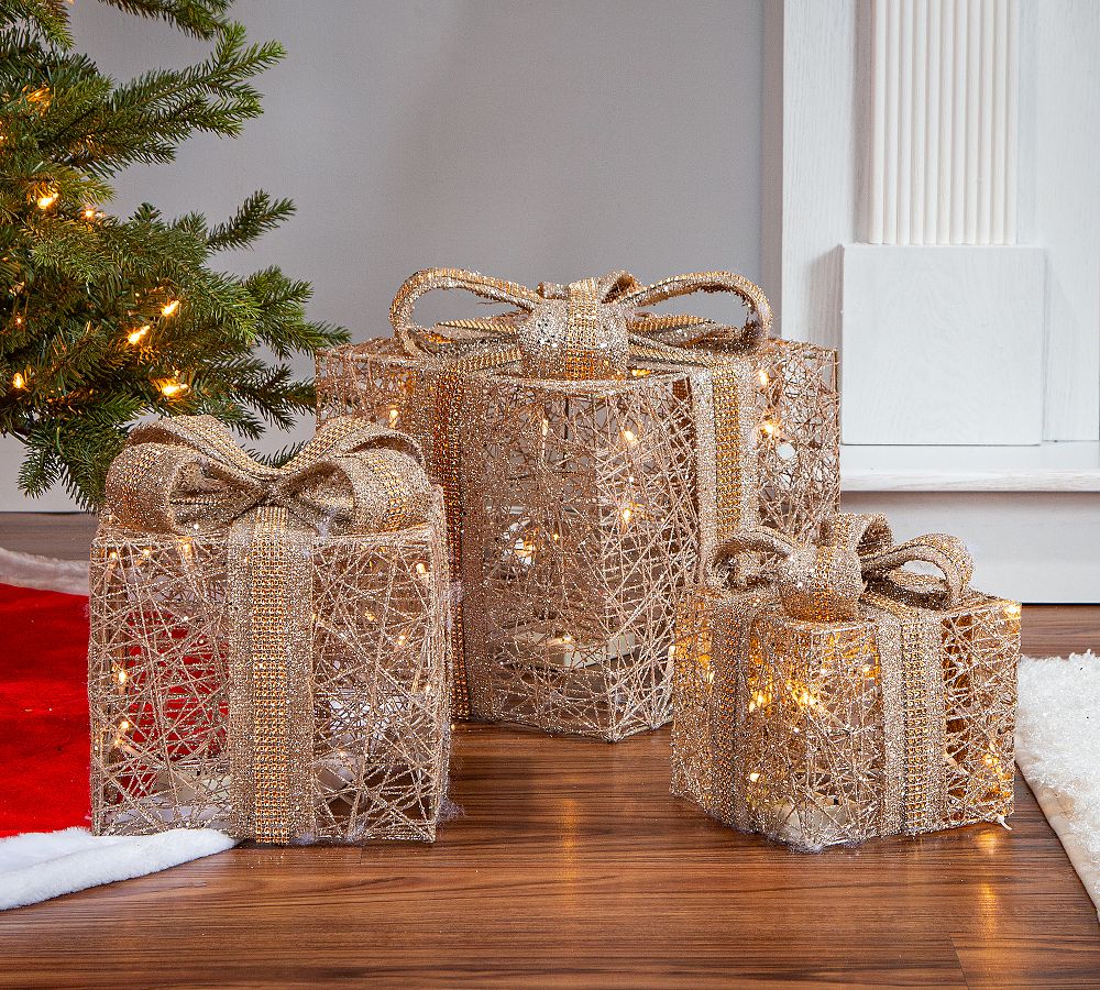 Lighted Gold Gift Boxes - Set Of 3 | Pottery Barn