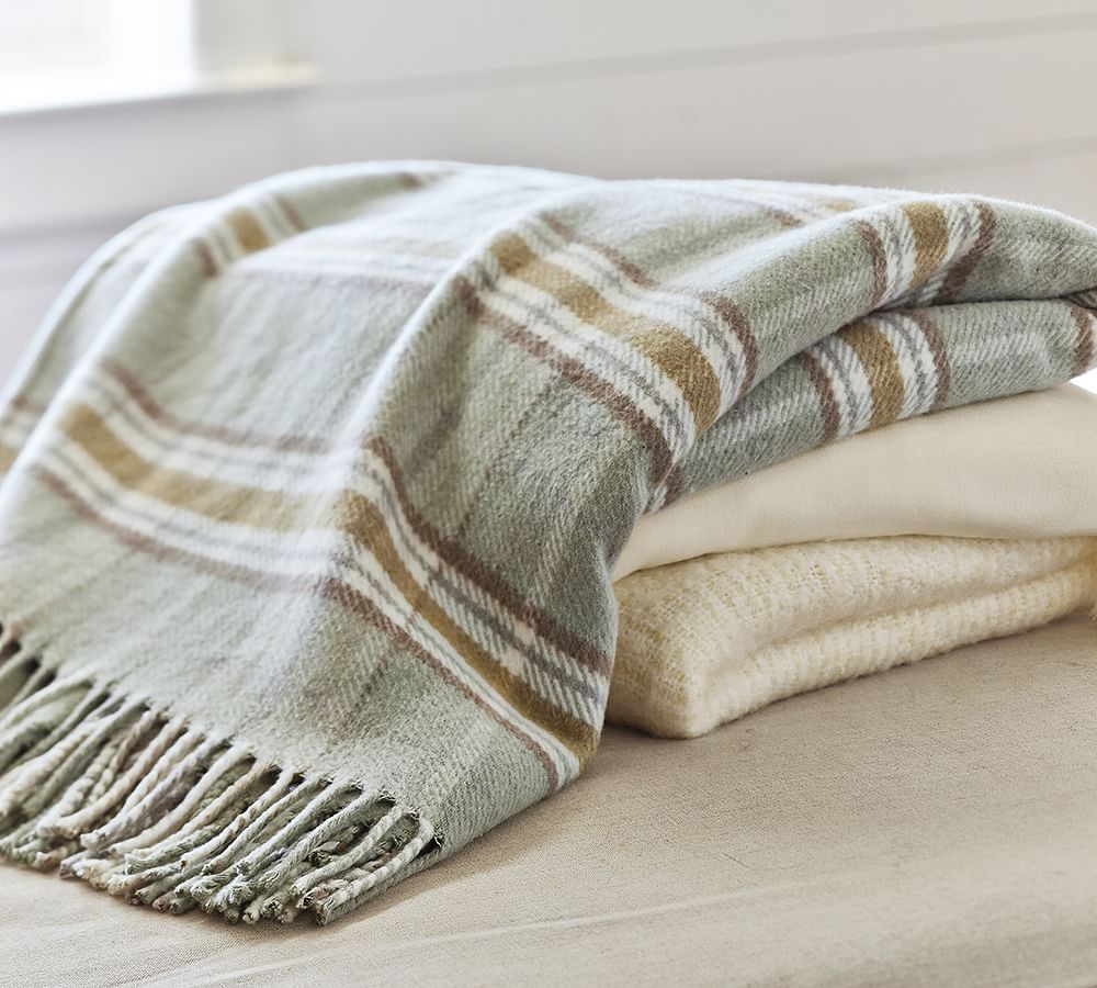 Plaid Fringed Oversized Throw Pottery Barn