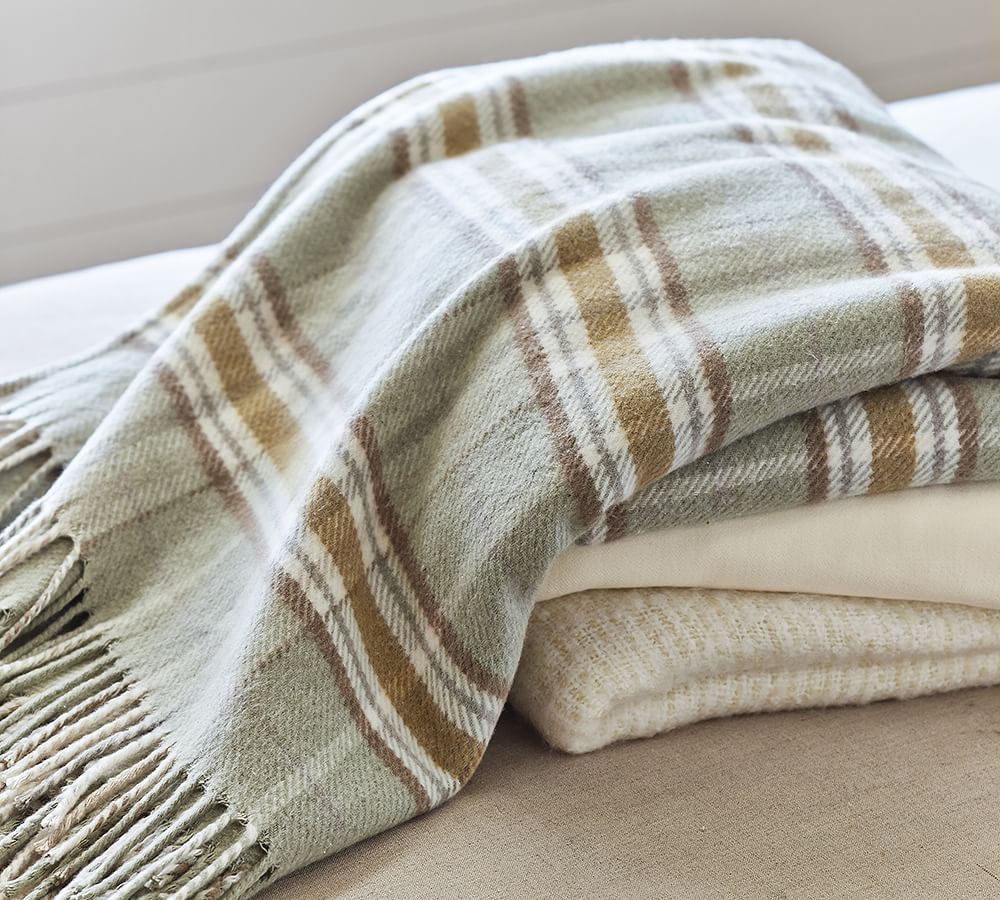 Plaid Fringed Oversized Throw | Pottery Barn