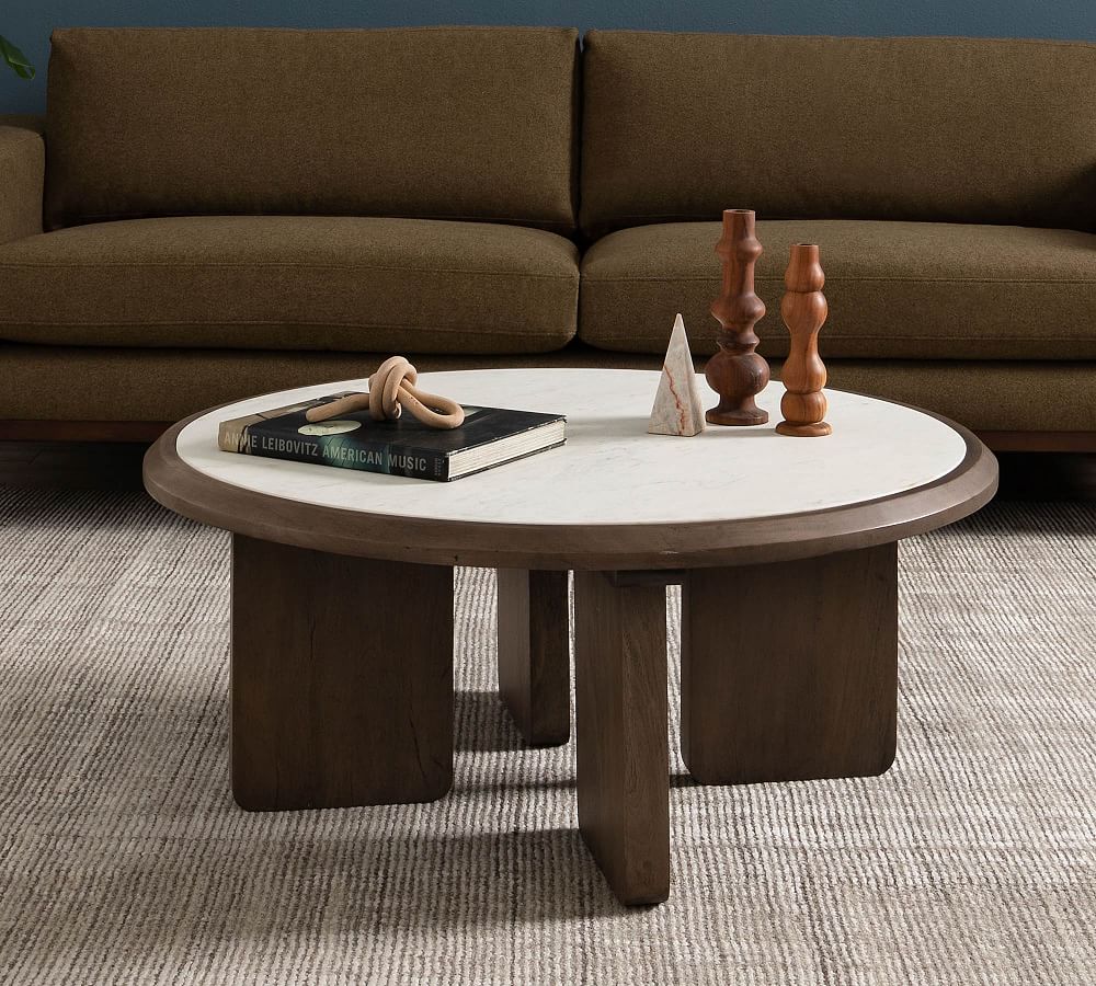 wood and marble round coffee table