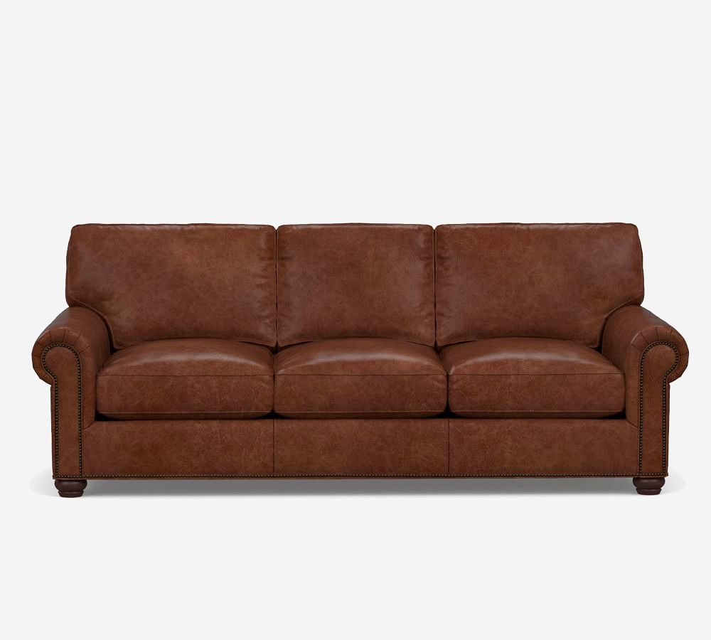 ster Leather Sofa with Nailheads Pottery Barn