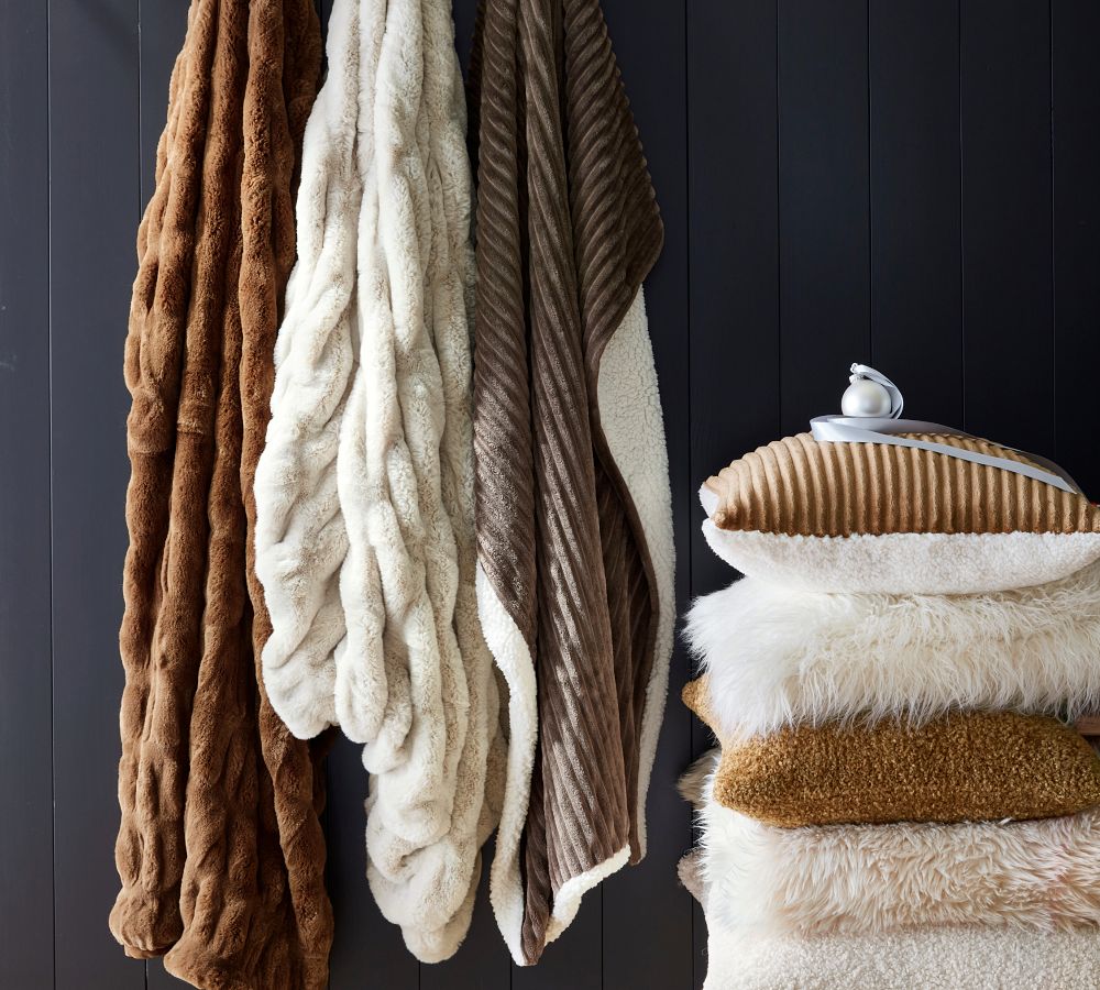 Faux Fur Ruched Throw Blankets Pottery Barn