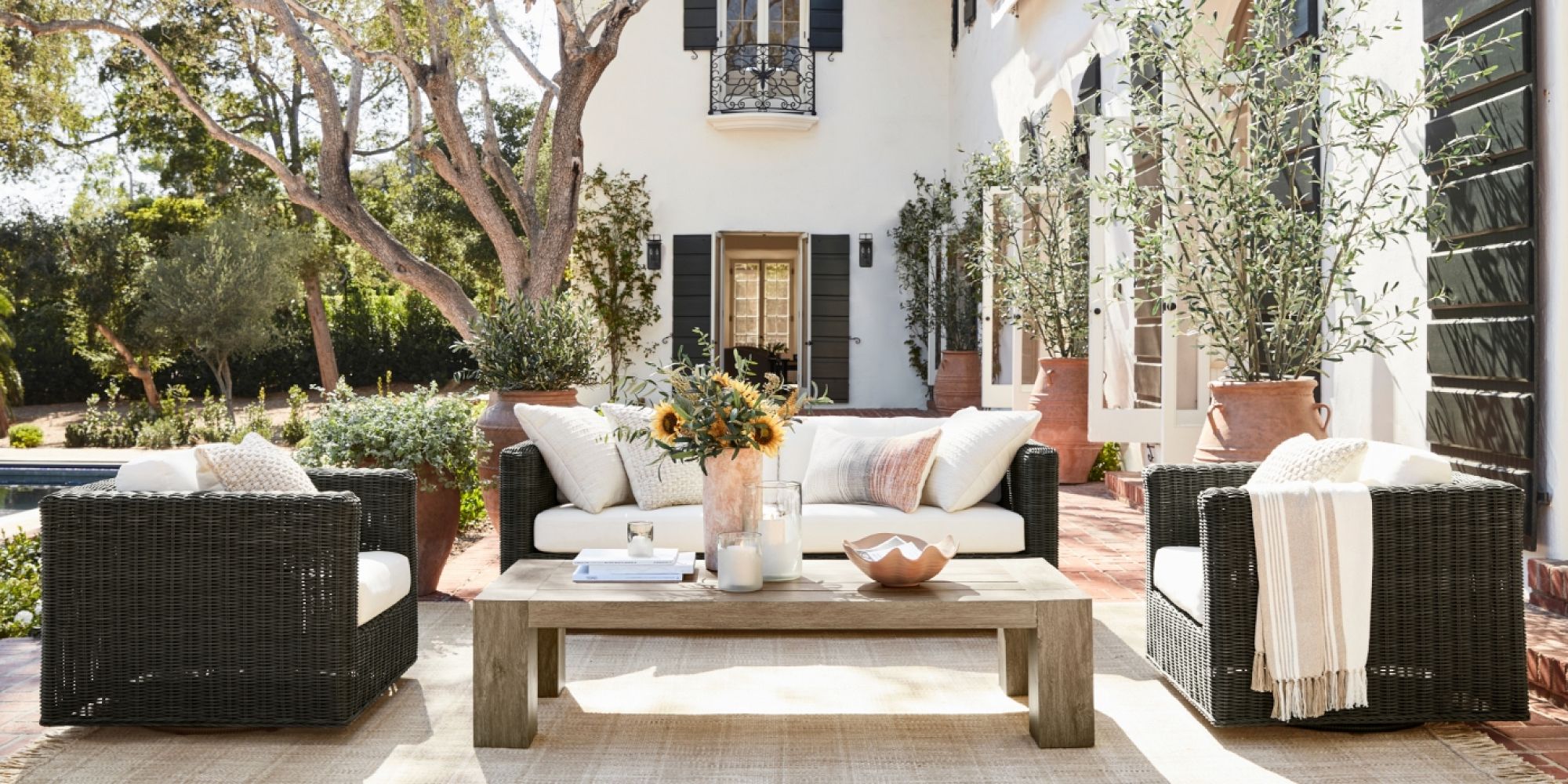 Huntington AllWeather Wicker Square Arm Outdoor Sofa Pottery Barn