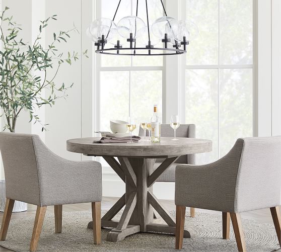 pottery barn round glass dining table