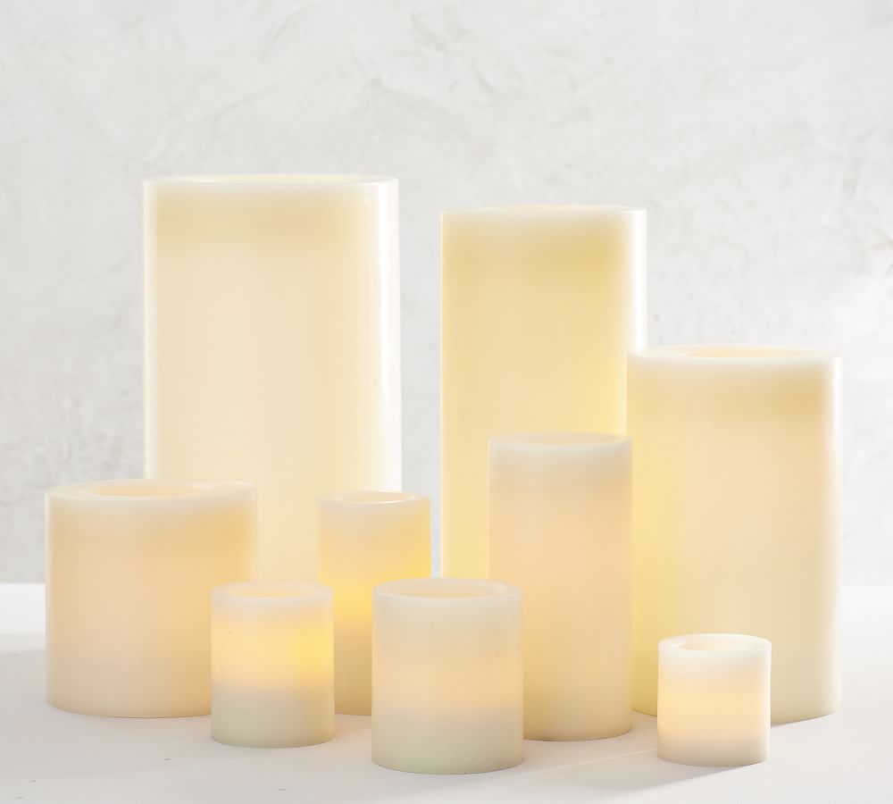 Standard Flameless Wax Pillar Candles Ivory Pottery Barn