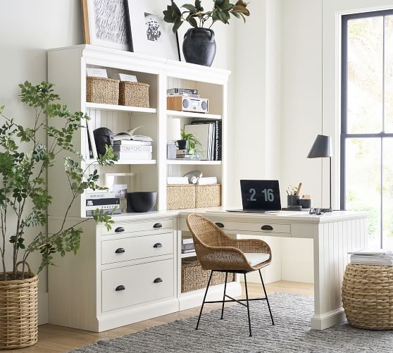 peninsula desk with bookcase