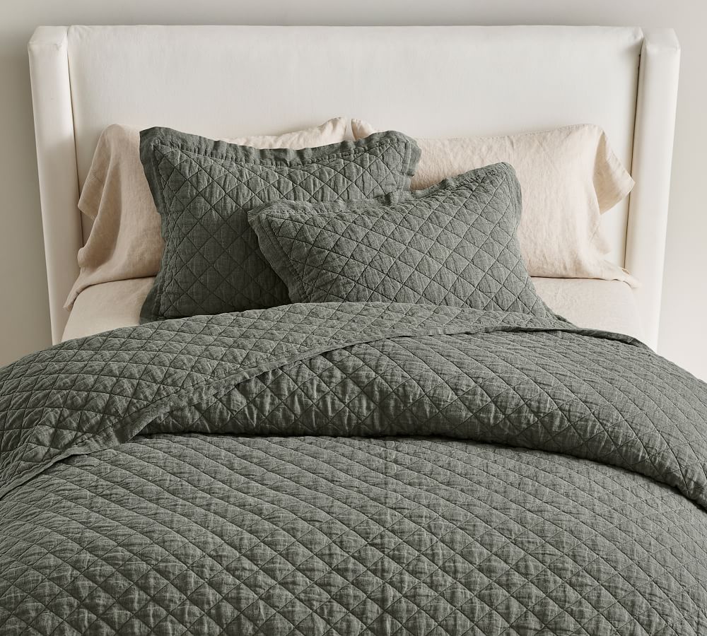 Flax Belgian Flax Linen Diamond Quilt & Sham Pottery Barn