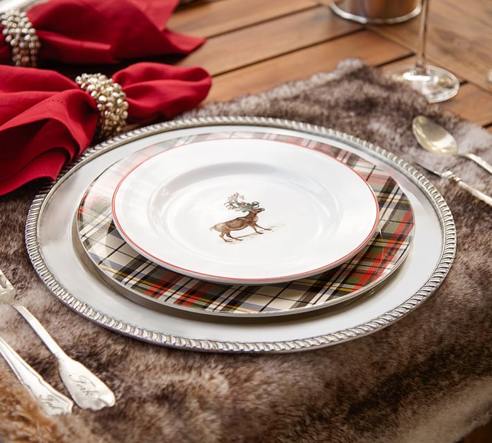 pottery barn plaid dinner plates