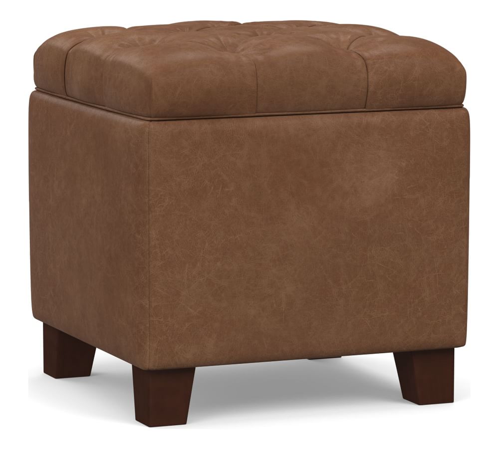 Lorraine Tufted Leather Storage Cube, Statesville Toffee Pottery Barn